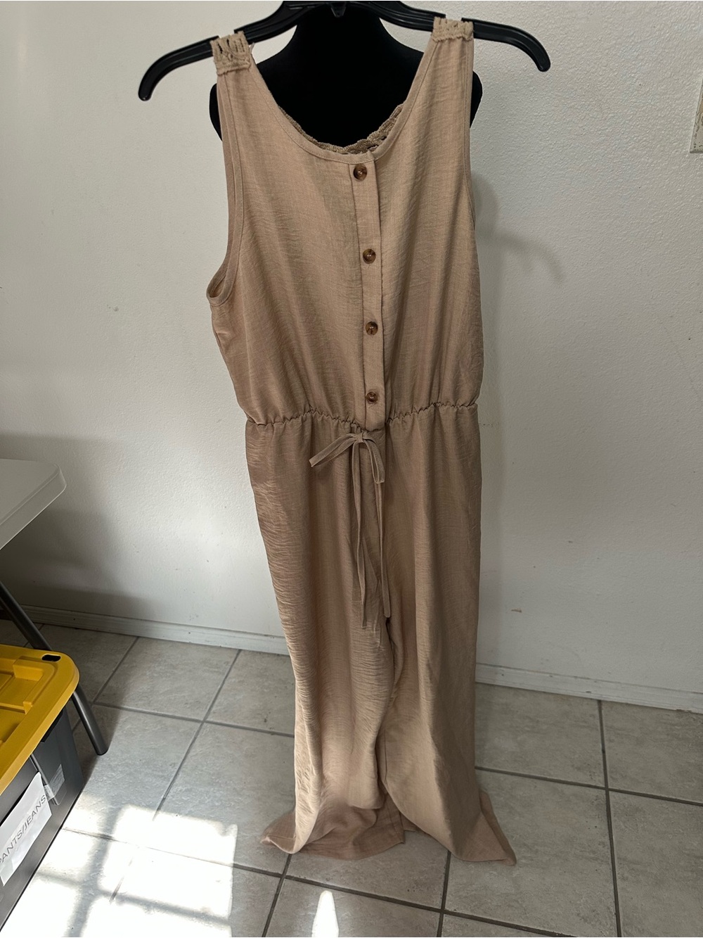 SHEIN Beige Sleeveless Button-Front Maxi Jumpsuit